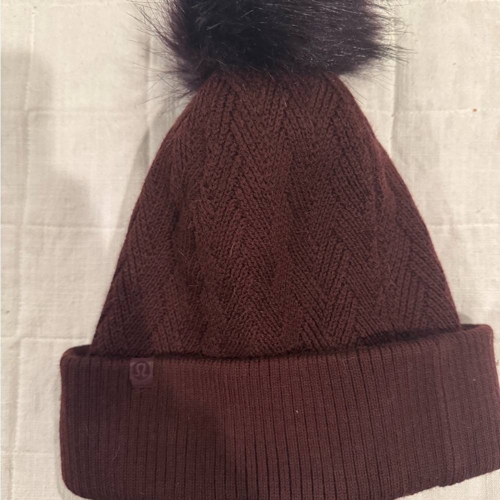 Lululemon Burgundy Knit Beanie with Pom